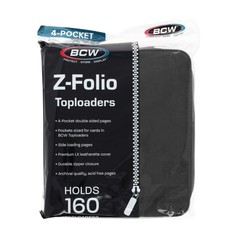 Black BCW Top Loader Binder – 4 Pocket Card Album Zippered Toploader 35pt 160 ct