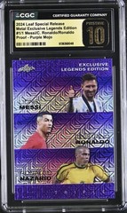 1 of 1 2024 Leaf Special Metal Exclusive Legends Proof Messi, Ronaldo, Nazario