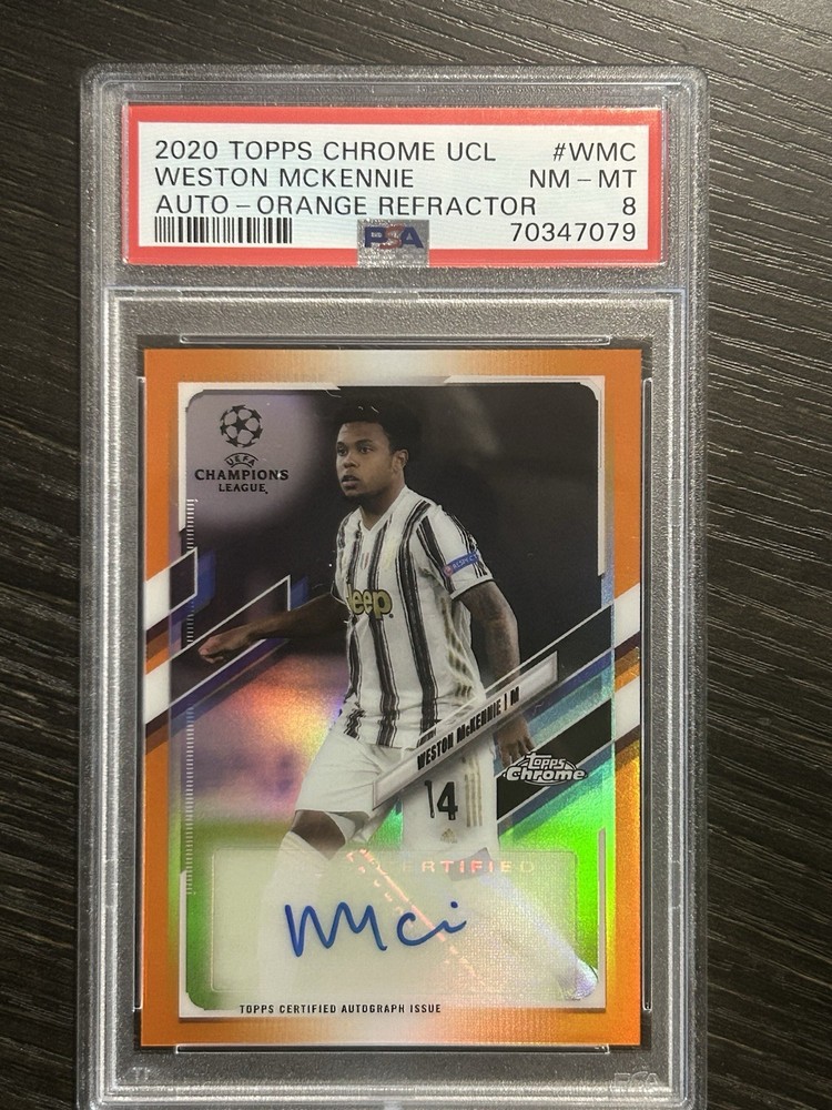 2020-21 Topps Chrome UCL Weston McKennie Orange Refractor Auto #15/25 PSA 8 USA
