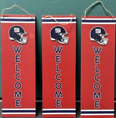New York Giants Welcome Sign NFL NY Helmet Hanging Wood Man Cave Decor Football