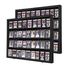 36 Graded Sports Baseball Card Display Case Lockable Wall Mount 2 Pack