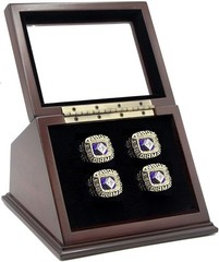 Elegant 4-Slot Wooden Display Case for Championship Rings – Brown Finish