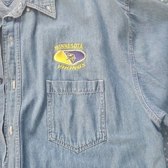 Vintage 90s NFL True Fan Sportswear Minnesota Vikings XL Denim Shirt