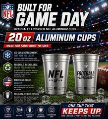 NFL Aluminum Cups 20 oz 4 Pack Choose Your Team Reusable Licensed Made in USA