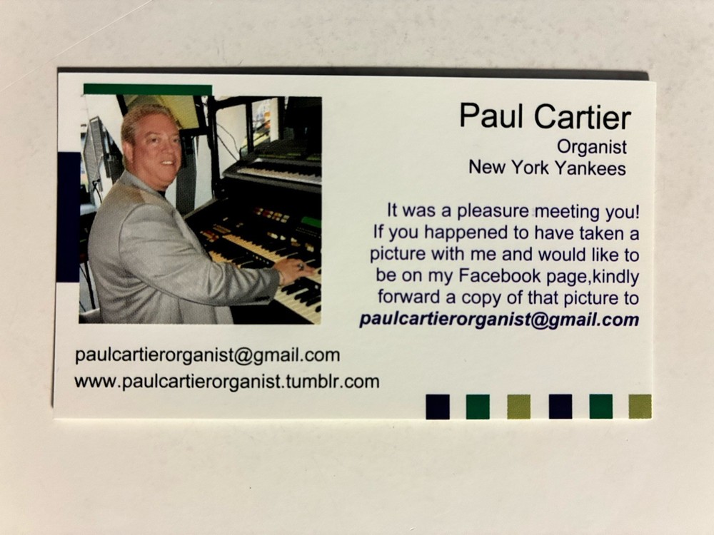 PAUL CARTIER autograph NEW YORK YANKEES Organist signed business card