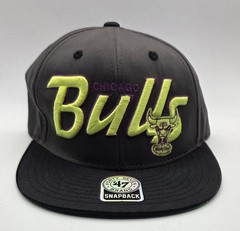 VTG Chicago Bulls 47 Brand Snapback Hat Hardwood Classics Neon Yellow and Purple