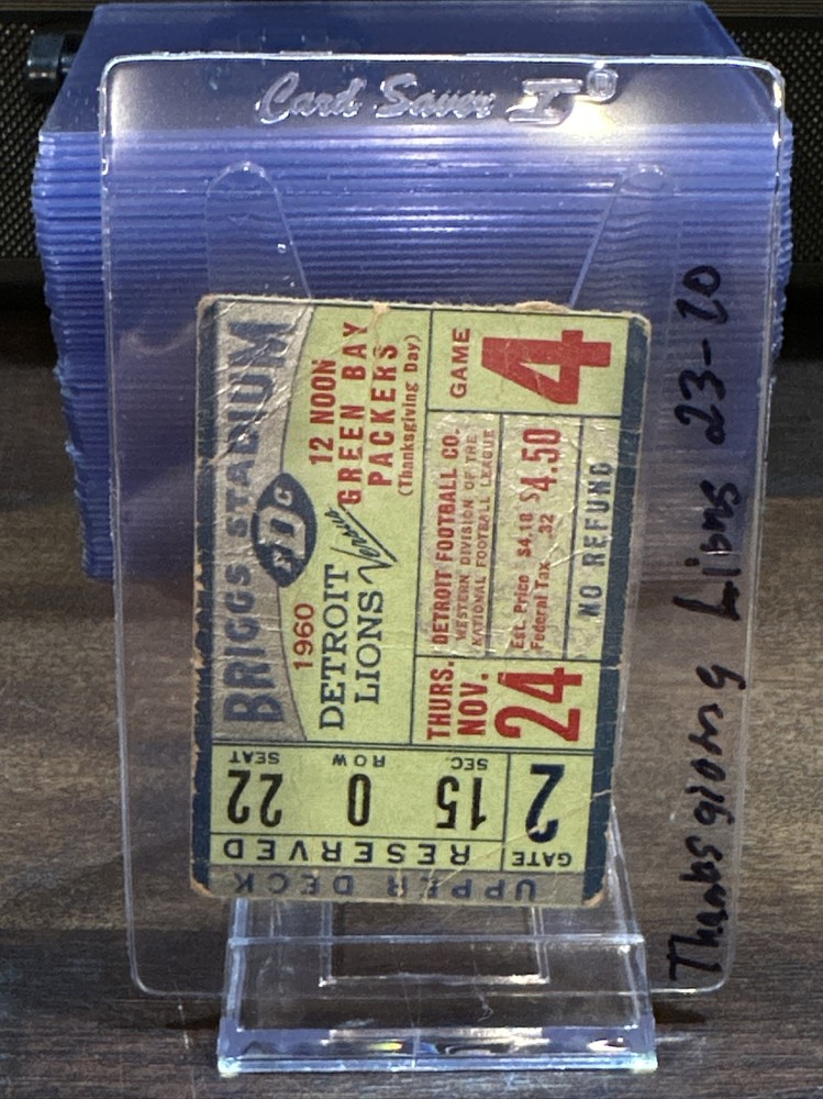 1960 Green Bay Packers Detroit Lions Ticket Stub 11/24/60 Thanksgiving Game