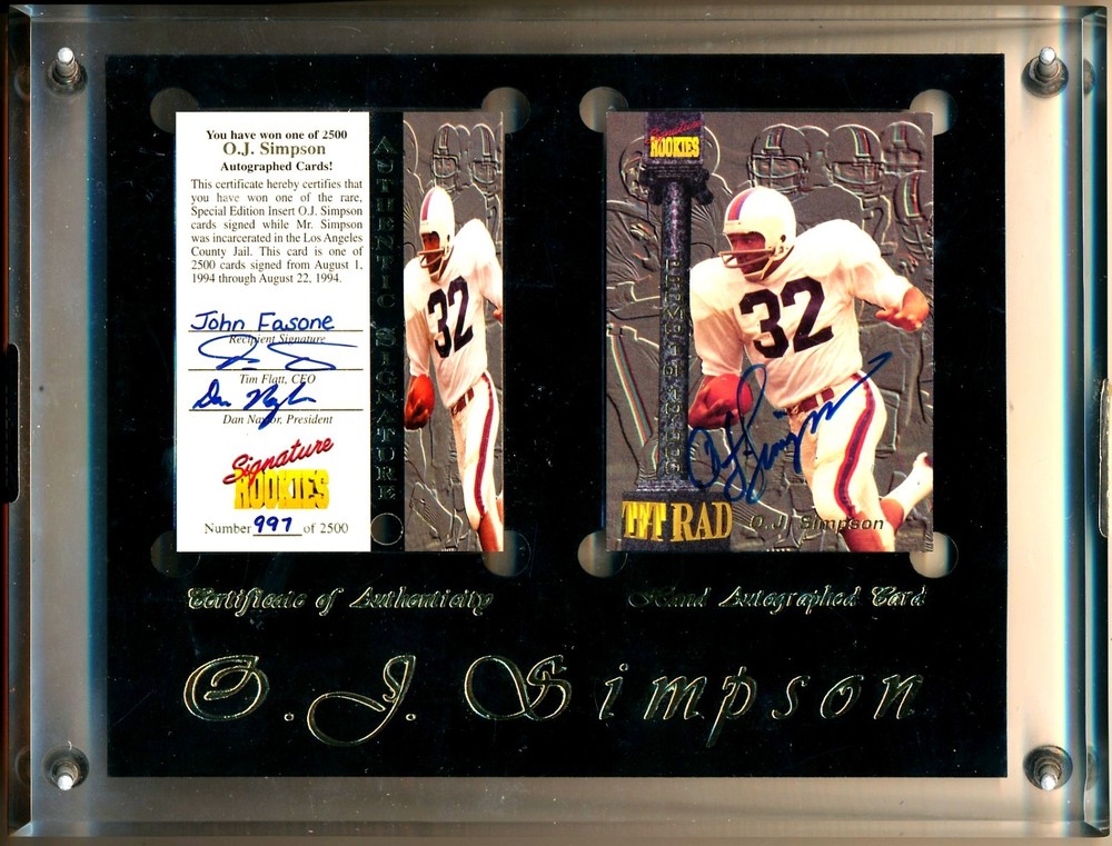 1994 SIGNATURE ROOKIES TETRAD O.J. OJ SIMPSON AUTO /2500 SIGNED IN JAIL CARD #T6