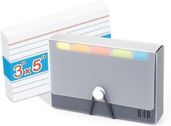 3×5 Index Card Case with 100 Heavyweight Ruled Index Cards and Dividers, Black