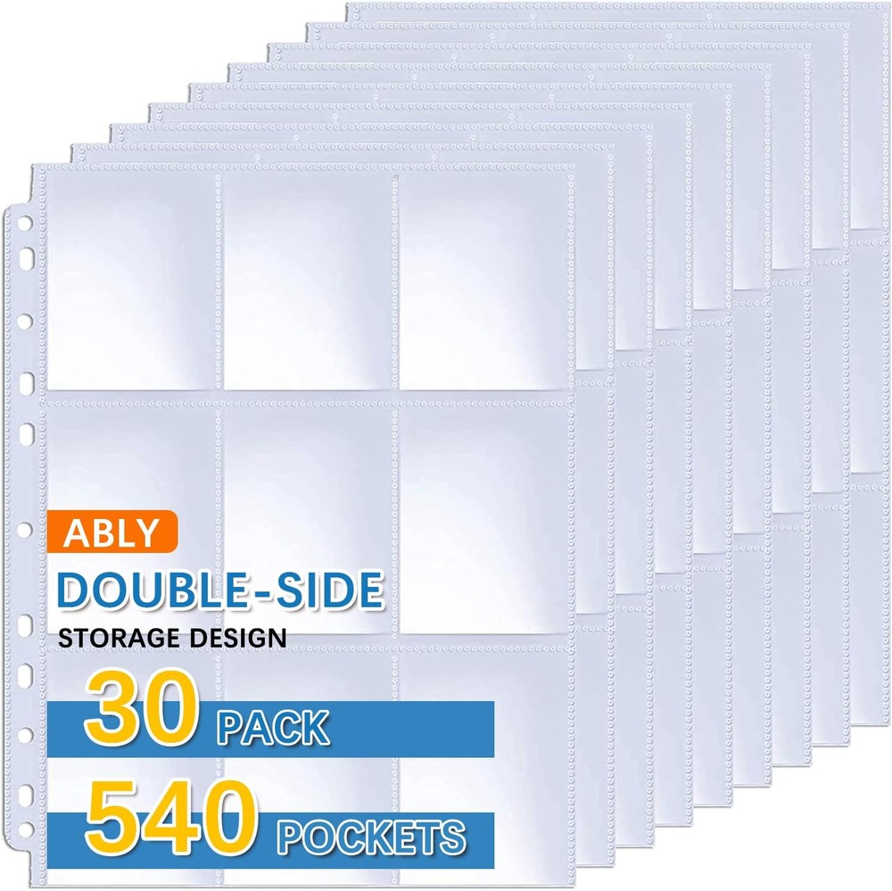 ABLY 540 Pockets Double-Sided Trading Card Pages Sleeves 2.6″ x 3.6″, Silver