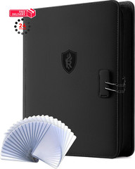 Relaehih 9 Pocket Toploader Binder with Lock– Holds 288 3 x 4 inches, Black
