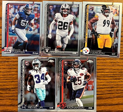 2025 Topps Chrome football card lot of (5) cards with ‘RC’ logo on them.