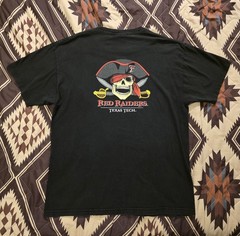 Vtg Texas Tech Red Raiders Football Double Sided T Shirt Skull Swords Black XL