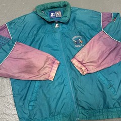 VINTAGE 90s Starter Charlotte Hornets Windbreaker Jacket Teal Purple Size XL