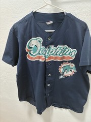 Vintage Men True-Fan Sportswear Miami Dolphins Black Button Up Jersey Read Desc