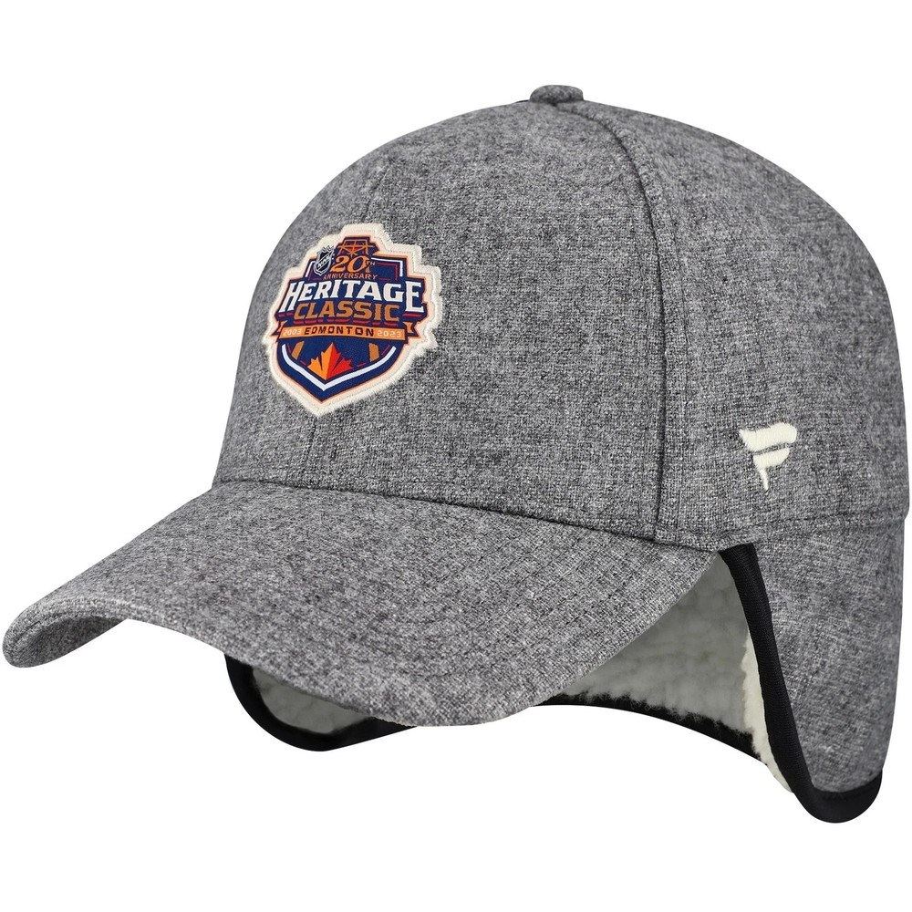 NHL Heritage Classic Hat Cap Ear Flap Winter Mens Fanatics Gray Edmonton 2023
