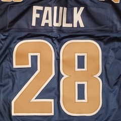 Reebok St Louis Rams Marshall Faulk #28 Jersey Mens 52 Blue Stitched Authentic