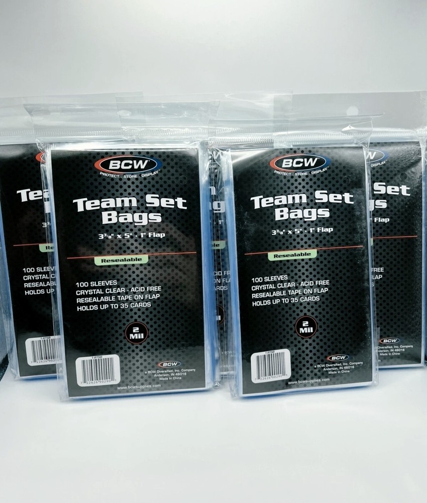 BCW Resealable Team Set Bags: 5 Packs of 100 Sleeves. Holds Up to 35 Cards Each