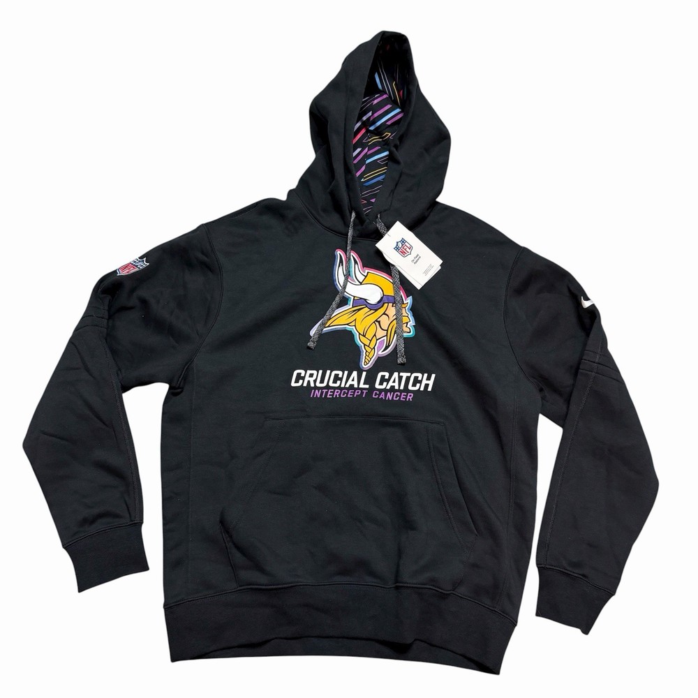 Nike Minnesota Vikings Mens Black Crucial Catch Intercept Cancer Hoodie- Medium