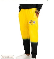 RARE FISLL NBA Basketball Men LARGE Lakers DIP DYE JOGGERS Pants Black and GOLD