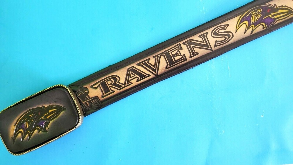 BALTIMORE RAVENS Genuine Leather Belt & Matching Leather Buckle -All Sizes
