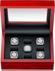 Championship Ring Display Case – Wooden Box with 9 Holes for Multiple Rings – Ba