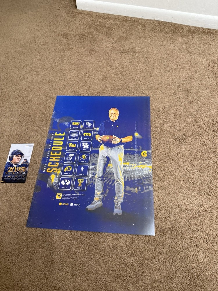 WVU Mountaineers Football Magnetic Fridge Schedule And Poster Schedule 2025-2026