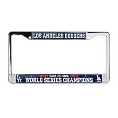 LA Dodgers Back to Back 24-25 WS Champs 3D 2-Hole Chrome License Plate Frame
