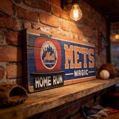Large 10″x28″ Official Wooden NY Mets Wall Decor. Ships Free!