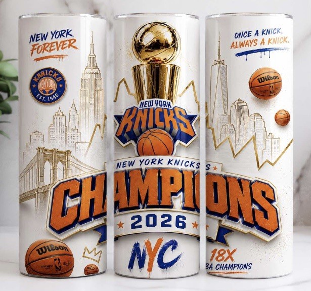 2026 Champions New York Knicks Stainless Steel NBA Basketball 20 Oz Tumbler