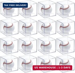 16 Pack UV Protected Acrylic Boxes for Display,Clear Display Case Baseball Cube