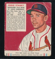 1952 Red Man Tobacco Eddie Stanky w tab #23 – Cardinals – Fr – S6215