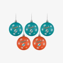 Miami Dolphins Shatterproof BALLS Christmas Tree Holiday Ornaments Set 5 pack