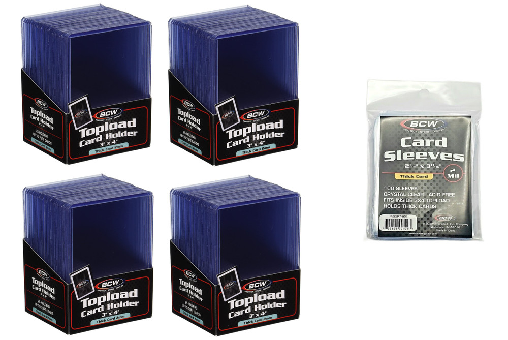 (100-Pack) BCW Thick 79pt Toploaders + Sleeves Card Holders For Thicker Cards