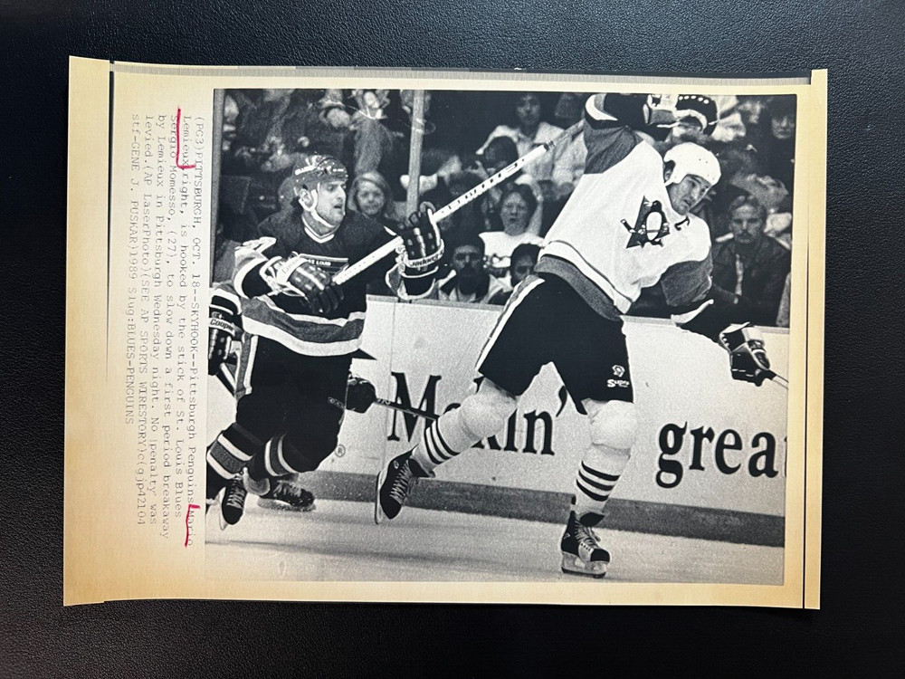 1989 Penguins Mario Lemieux Vs Blues Sergio Momesso Type 3 8×11 Original Photo