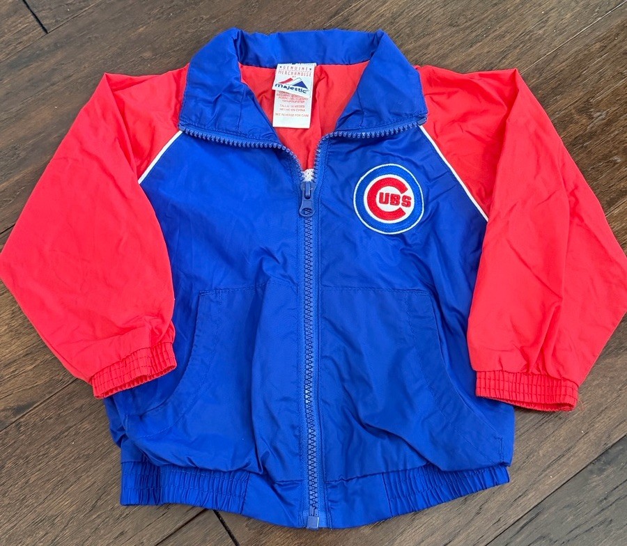 VTG Majestic Chicago Cubs Unisex Children 18 MOS Blue Red MLB Baseball Jacket