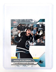 2025-26 Topps NOW NHL Macklin Celebrini Sticker Card #134 Sharks 100 Pt DP1