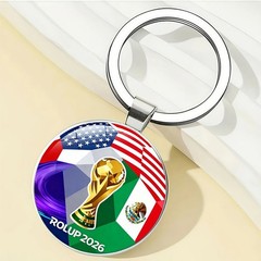 Soccer Fan Keychain Round Metal Pendant Country Flag Football Souvenir Gift
