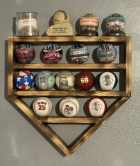 Baseball Display Shelf – Home Plate Shaped Wood Holder (Includes Baseballs)