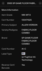 2000 SP AUTHENTIC FABRIC/FLOOR COMBO ALLEN IVERSON AI-C~PSA 8~MINT SLAB~POP 5/7^
