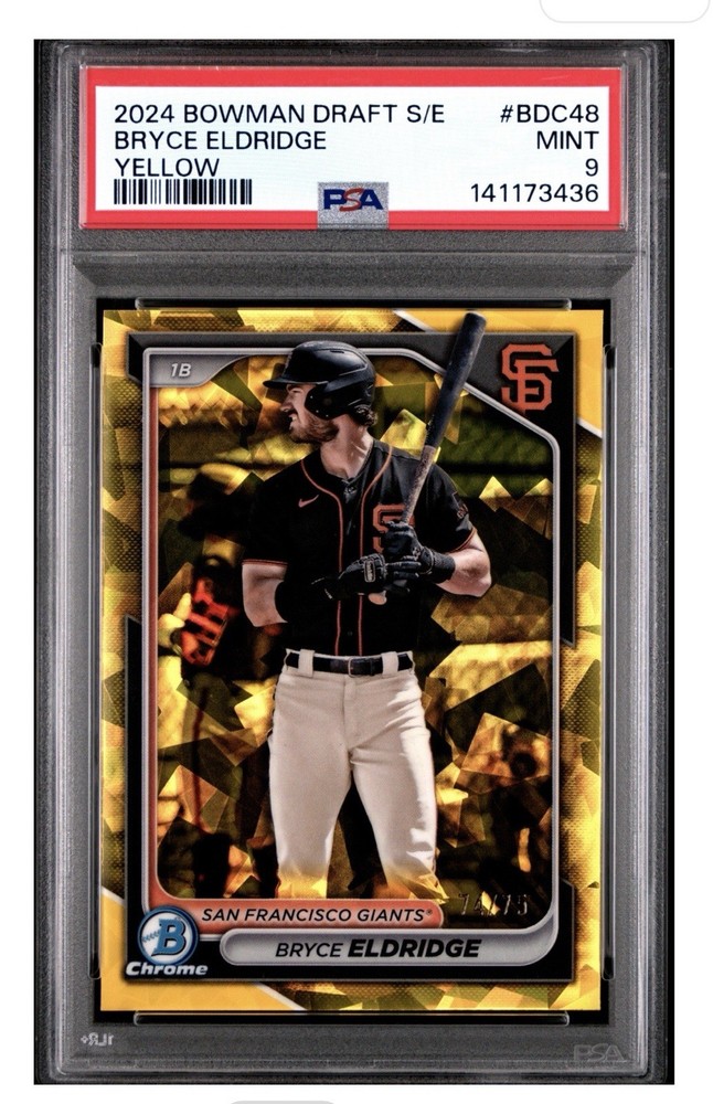 Bryce Eldridge (#/75 )Yellow 2024 Bowman Draft Sapphire Rookie Giants Card PSA 9