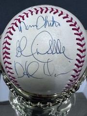 1990 WORLD SERIES BASEBALL SIGNED BY 6 CINCINNATI REDS COA STACKS OF PLAQUES
