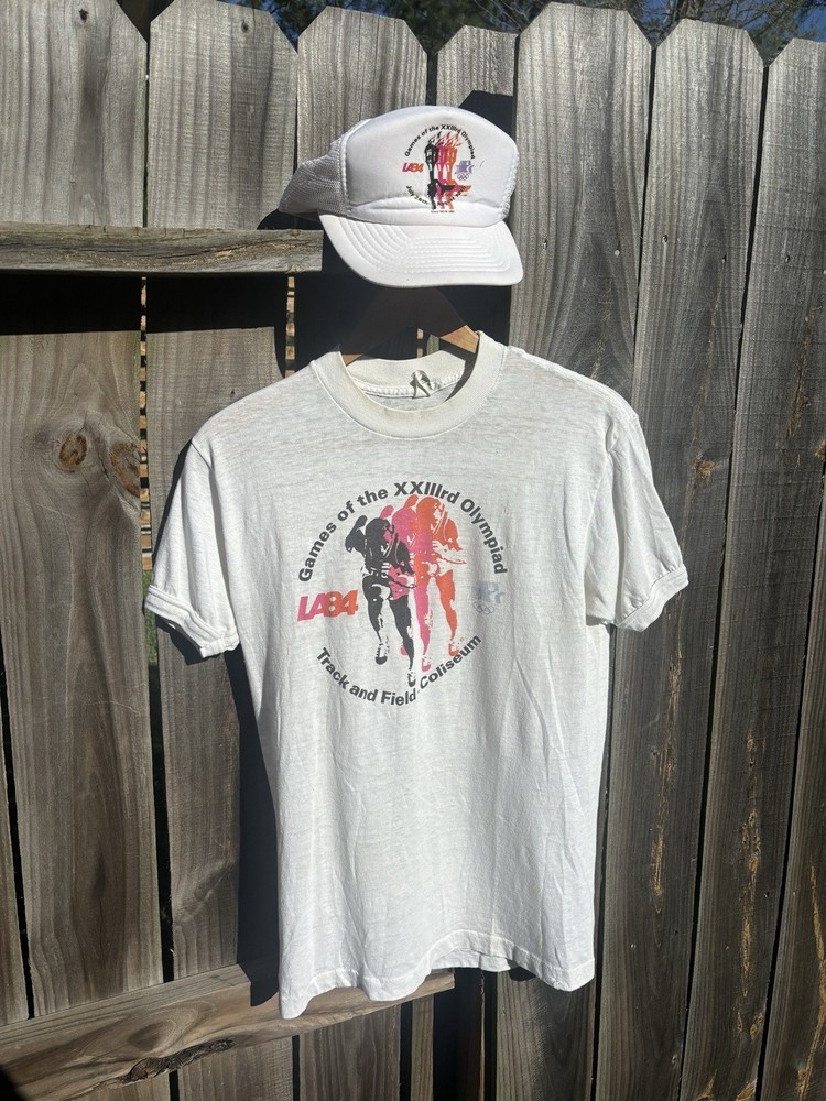 Vintage 80s LA84 LOS ANGELES OLYMPIC GAMES TRACK & FIELD Hat Shirt Olympic 1984