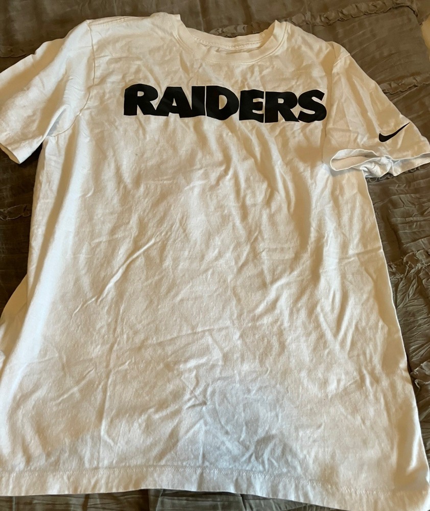 OAKLAND Las Vegas RAIDERS Football NIKE Athletic LARGE White Shirt NFL Free Ship