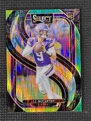JJ McCarthy – 2024 Select Premier RC Green and Yellow Prizm Shock #134 Vikings