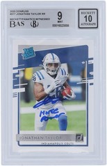 Jonathan Taylor Colts Signed 2020 Panini Rated Rookie #317 BAS 9/10 Card w/Insc