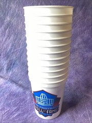 Pro Football Hall Of Fame Aluminum/Leather Travel Cup Mug W Lid + Plastic Cups