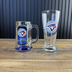 MLB Toronto Blue Jays Clear Glass Logo 15 oz. Beer Mug and 16.5 oz. Pilsner Set