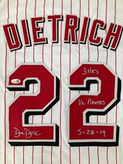 DEREK DIETRICH CINCINNATI REDS SIGNED STITCHED CUSTOM JERSEY JSA COA WITH INSC