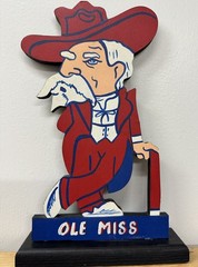 VTG OLE MISS COLONEL REB WOODEN CUT OUT PLAQUE SIGN 12 1/8in. x 7 1/2in.